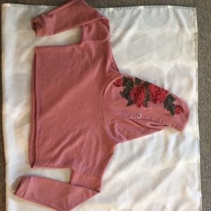 Blush pink crop top with a beautiful rose on hood
